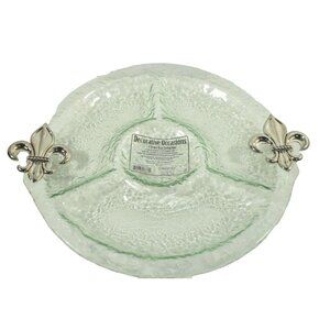 Thirstystone Fleur de Lis 4 Section 14 inch Glass Serving Dish New in Box